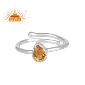 Glossy Natural Citrine Gemstone Stackable <b>Ring</b> <b>Indian</b> 925 Sterling Silver Jewelry Manufacturer - Product Image 1