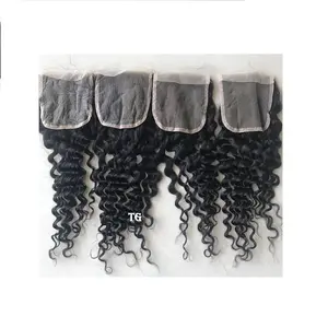 Export Top Quality Remy Grade Indian Virgin Temple 16' Deep Wave 4x4 Hd Lace Closure Extension Single Donor Hair Indian Supplier