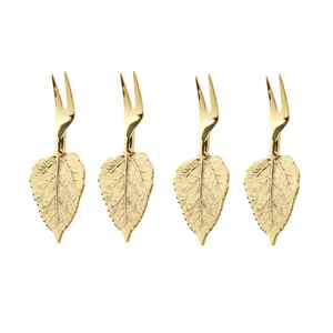 Fourchette à fromage en acier inoxydable de la meilleure qualité finition dorée avec poignée de luxe conçue en forme de feuille pour mariage ou cuisine - Product Image 1