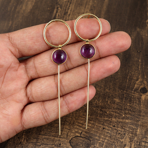 Boucles d'oreilles pendantes tendance en argent massif avec améthyste, pierre de naissance de février, pour femme, cadeau de fête pour elle, style minimaliste - Product Image 2