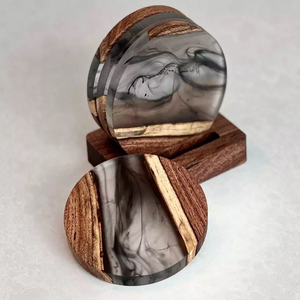 4 Pcs High Quality Set of 4 Tea Coaster Latest Design Marble & Wooden Tea Serving Coaster at <b>Cheap</b> Price - Product Image 3