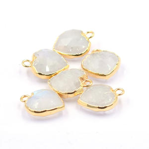 Rainbow <b>Moonstone</b> 11-13mm Heart Shape Pendant Brass Gold Plated Jewelry Findings with Bail For Jewellery Making - Product Image 6