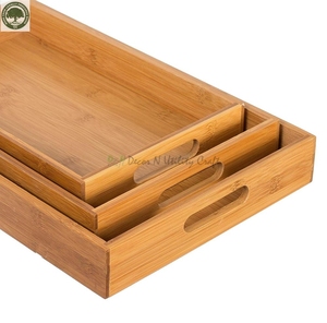Plateau à thé et plateau de service en bois d'acacia de luxe en vente chaude avec poignée, décoration personnalisée et marque utilitaire - Product Image 1