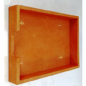 A4 Shape 0.343x0.235x0.045 Faux Shagreen Tray with Veneer Edges <b>Tampered</b> Serving Design Model Number 015 - Product Image 2