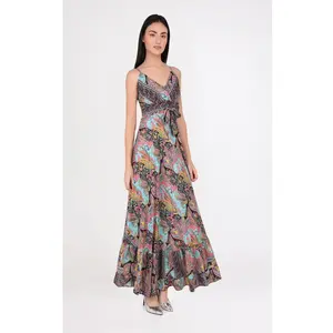 Elégante robe de plage décontractée pour femmes, col en v, style Boho, ample, vêtements d'été, Maxi, vente en gros