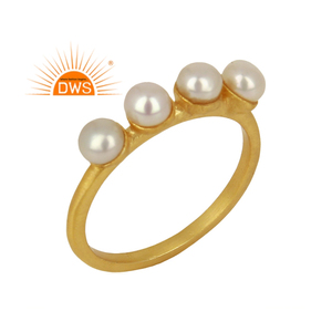 Anillo de perlas naturales apilables, joyería de plata de ley hecha a mano, chapada en oro, venta al por mayor - Product Image 1