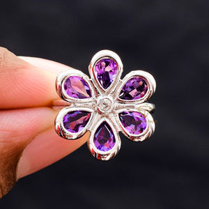 Exquisito anillo de bodas con ajuste de bisel de piedras preciosas de amatista natural, Plata de Ley 925, venta al por mayor, joyería de moda púrpura para mujer - Product Image 6