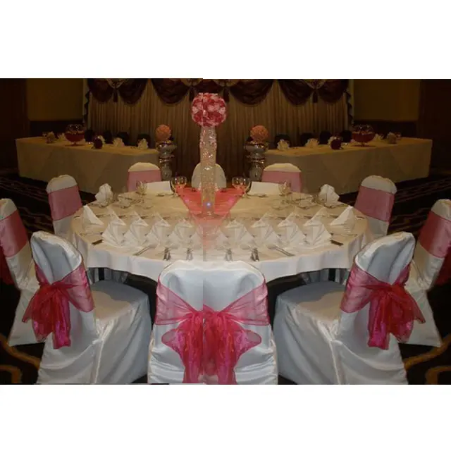 Banquet Chair Cover & Organza Sasha Latest Wedding Hall Pink Sasha White Satin Wedding Chair Covers