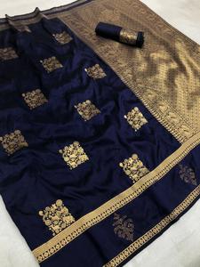 Banarasi — saree en soie Pure, couleur vin, Saree - Product Image 3