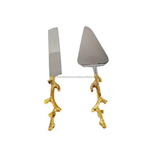 Diseño de rama de madera de latón en relieve para pastel, servidor con mango hecho a mano de oro, conjunto de pastel de latón antiguo de acero inoxidable - Product Image 1
