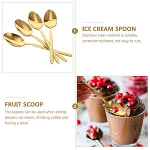 ช้อนเครื่องเงินสีทองมีดีไซน์แบบค้อนใช้ในครัวหัวสเตนเลสสตีลที่จับแบบหล่อทองเหลืองโต๊ะแบบแบน - Product Image 5