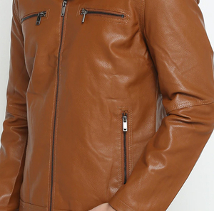 Men's <b>Stand</b> Collar Leather Windbreaker Jackets Waterproof Breathable Eco-Friendly Coated for Winter Outdoor/Casual/Street Wear - Product Image 5