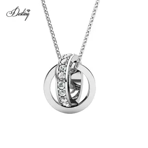Premium Austrian Crystal Jewelry Sterling Silver 925 Interlocking Circle Hoop Double Ring Pendant Necklace Destiny Jewellery