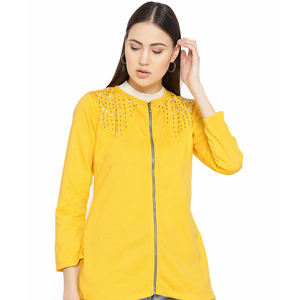Chaquetas Bomber para mujer, Color amarillo, ropa de calle con cremallera completa - Product Image 1