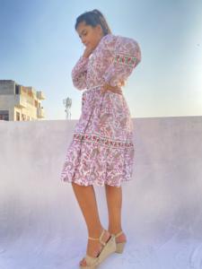 Meilleure vente Robe indienne en coton imprimé bloc à la main faite à la main Robe circulaire patineuse Robe courte d'été et de printemps de couleur personnalisée - Product Image 3