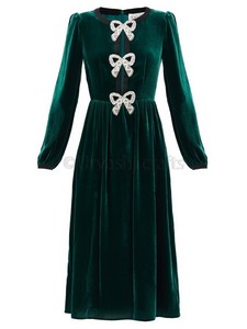 Spettacolare di cristallo-fiocco di <span class=keywords><strong>velluto</strong></span> <span class=keywords><strong>midi</strong></span> <span class=keywords><strong>vestito</strong></span> delle donne del <span class=keywords><strong>vestito</strong></span> di vendita del commercio all'ingrosso del <span class=keywords><strong>vestito</strong></span> - Product Image 5