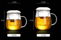 Mug à thé en verre transparent résistant à la chaleur, facile à nettoyer, avec couvercle en verre et filtre à thé, 350/500 ml, infuseur à café pour la maison