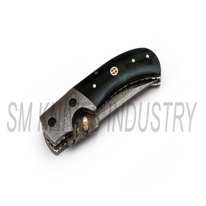 Couteau de poche pliant fait main de damas avec étui en cuir (smk1271), couteau multifonctionnel en acier, couteaux Sm de couleur bois - Product Image 6