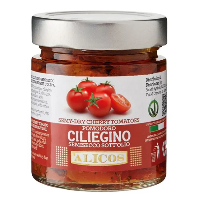 Made in Italy ready to eat salty food 190g jar glass in e.v.o. semi dry red cherry tomatoes for sale