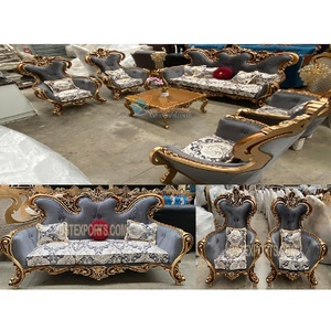<b>7</b> <b>Seater</b> Designer <b>Sofa</b> Set in Golden Finish Heavy Golden Carving <b>Sofa</b> Set for Home Premium Quality Living Room Furniture England - Product Image 1