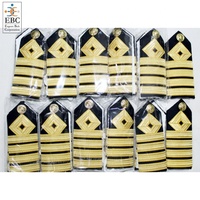 Badge de cadet marin brodé personnalisé OEM en gros, en tissu non tissé de feutre noir et or avec dentelle française, finition miroir 3D en laiton