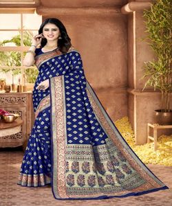 Banarasi soie Jacquard Saree avec chemisier femmes portent des dames fête Festival tenue quotidienne doux coton soie Sari en gros bas prix ApparelGarment - Product Image 6