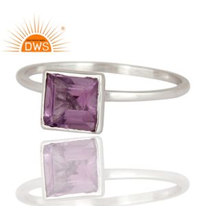 Bague en améthyste véritable, fournisseurs de bijoux, or blanc massif 9 carats, alliance, collection vintage - Product Image 2