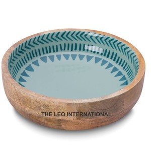 Matériau en bois de fer avec poignées latérales Bol décoratif Forme ronde Servant des aliments Collations aux fruits Bol fantaisie - Product Image 4