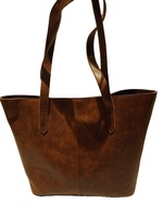 Grand sac cabas en cuir véritable avec logo personnalisé et doublure en toile et coton sac de plage portable à la mode avec poignée et fermeture ouverte