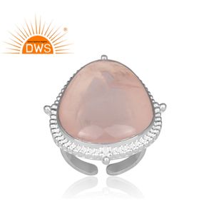 Cóctel-anillo clásico de Plata de Ley 925, joyería fina al por mayor, anillo grueso de piedras preciosas de cuarzo rosa, proveedor de joyería - Product Image 2
