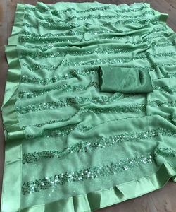 Occasion spéciale Ladies Wear Designer Heavy Brodé Perle Travail 5.5 Mètre Couleur Rouge Sari avec 1.0 Mètre Pleine Longueur Blouse Alphanumero - Product Image 2