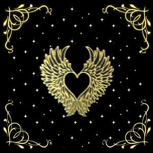 Tarot Spread 24 Inch Cotton Altar <b>Cloth</b> Heart Angel Wings Print <b>Black</b> Gold Square Handmade Home Decor By Indian Consigners - Product Image 3