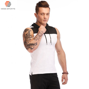 MESS SPORTS OEM Mens Workout Training Sports Hoodie Tops Summer Fitness Muscle <b>Vest</b> <b>Stringer</b> Custom Hooded Tank Top Quick Dry - Product Image 4