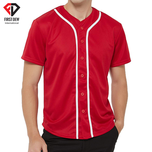 Jerseys de béisbol para hombre, camisetas de manga corta con botones completos, cuello de pico rojo, doble cosido, precio al por mayor, la mejor calidad, 100% poliéster - Product Image 5