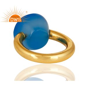 Bague à facettes en calcédoine bleue naturelle, pierre précieuse, plaqué or 18k, argent Sterling, vente en gros - Product Image 4