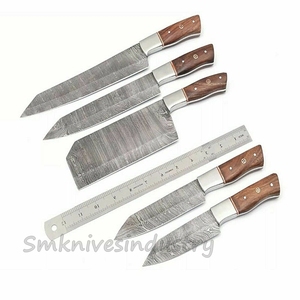 Juego de cuchillos de Chef de cocina de acero damasco de 5 piezas de alta calidad, capas plegadas originales hechas a mano con mango de madera, cuchillo de cortar - Product Image 4