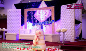 Panneaux en cuir de scène de mariage avec décoration en cristal Panneaux en cuir de mariage occidental Décoration de mariage Murs arrière en cuir blanc - Product Image 4