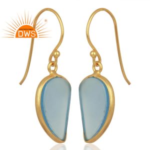 Pendiente de piedras preciosas de Calcedonia azul, joyería hecha a mano, pendiente chapado en oro y plata 925, venta al por mayor - Product Image 2