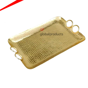 Bandeja para servir utensilios de cocina de metal dorado, con asas doradas, rectangular, para fiesta - Product Image 1