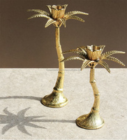 Portavelas con Forma de Palmera Pequeña, Acabado Dorado, Acero Inoxidable Ecológico, para Bodas y Decoración Navideña, Gran Venta