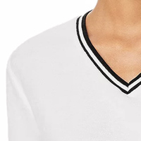 T-shirt en denim personnalisé OEM, écologique, col en V, avec trou et bouton, pour femmes et jeunes filles