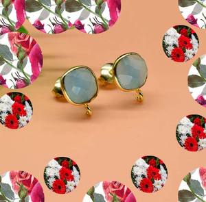 Natural Green Hydro Quartz Cut Pyramid Shape Stone Vintage Wedding <b>Stud</b> Earring 925 <b>Sterling</b> <b>Silver</b> Gold Plated Anniversary Gift - Product Image 2