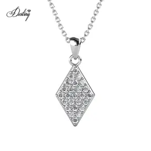 Destiny Jewellery 2021 Hot Selling Rhombus Diamond Shape Pave Austrian Crystal Pendant Geometric Necklace Jewelry