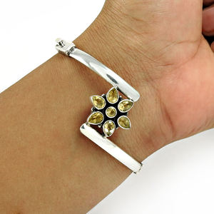 Piedra preciosa de citrino natural, brazalete con forma de flor para mujer y de Plata de Ley 925 niña, joyería Bohemia fina hecha a mano, precio directo de fábrica - Product Image 2
