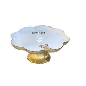 BOL DE PUCE ET DE PLONGÉE FINI OR ET BLANC DÉCORATIF DESIGN UNIQUE FABRIQUÉ EN INDE BOL EN MÉTAL FABRIQUÉ À LA MAIN AVEC ÉMAIL FINI - Product Image 2