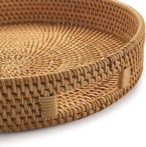 Plateau en rotin élégant de style japonais. Fabrication au Vietnam, plateaux de service en rotin rond naturel pour la décoration de la maison, restaurant - Product Image 5