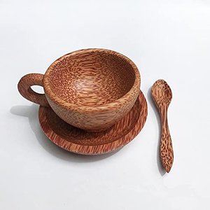 Wholesale coco wooden tea <b>cups</b> <b>and</b> <b>saucers</b> best selling coconut wood <b>cup</b> <b>saucer</b> set made in Vietnam - Product Image 4
