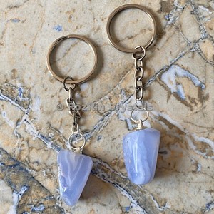 Buy Online Blue lace Tumbled Stone Keychain : Blue lace Tumbled Stone Keychain For Sale - Product Image 1