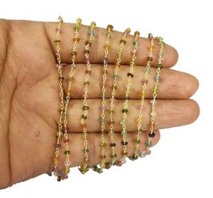 Chapelet multicolore en Tourmaline plaqué or, chaîne de chapelet enveloppé - Product Image 1