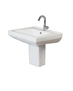 Lavabo/lavabo semipedestal de cerámica blanca de diseño moderno con escurridor hecho en India para Baño - Product Image 4